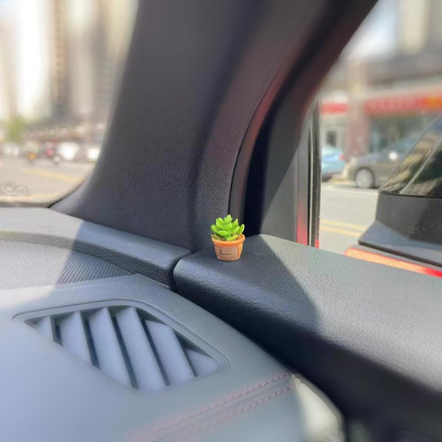Mini Car Ornament, Mini Succulent Dashboard Decor, Desktop Miniature Pottery Planter for Car Interior Decoration (Succulent)