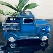 Solar Lighted Pickup Truck Planter Statue for Outdoor Decorations,Retro Style Vintage Resin Truck Flower Pot, Plant Pots Succulent Patio Lawn Garden Outside Decor (Blue)