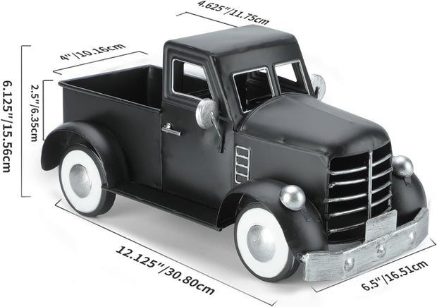 Vintage Farmhouse Black Metal Truck Decor, Old Farm Car Indoor Decoration, Fall Halloween Trucks Table & Kitchen Centerpieces, Decorative Outdoor Garden Cars Planters