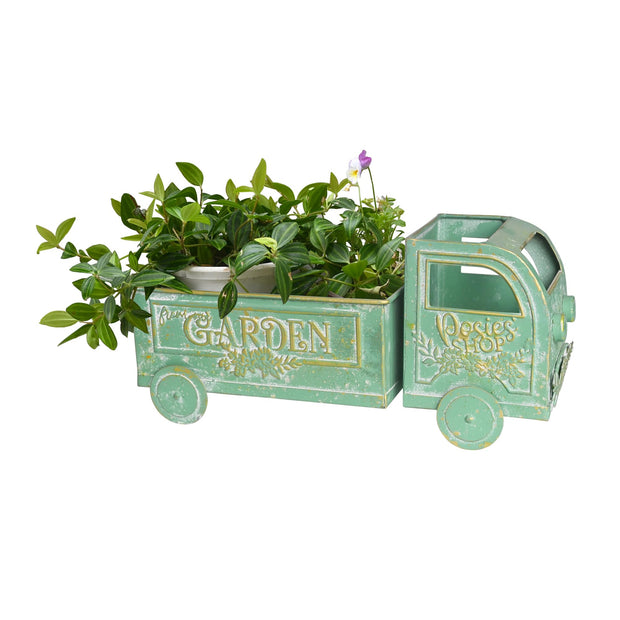 Farmhouse Small Flower Cart Metal Truck Decor Wagon Planters for Outdoor Plants Decorative Planters Vintage Indoor Plant Cart for Patio Garden Balcony White