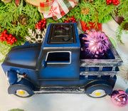 Solar Lighted Pickup Truck Planter Statue for Outdoor Decorations,Retro Style Vintage Resin Truck Flower Pot, Plant Pots Succulent Patio Lawn Garden Outside Decor (Blue)