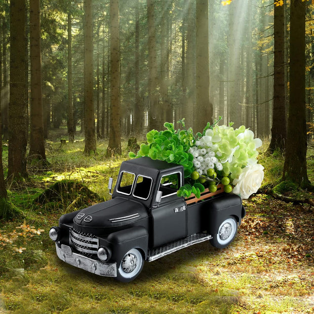 Farmhouse Black Truck Decor, Vintage Metal Trucks Decoration, Home Decorative Truck, Rustic Farm Garden Pickup Truck Planter. Shelf Centerpiece Table Decorations & Car Model Gifts
